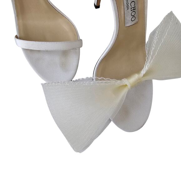 Jimmy Choo Aveline 100 Bow Heel Sandal Size 38.5 US 8.5 Ivory White Bridal - Picture 4 of 8